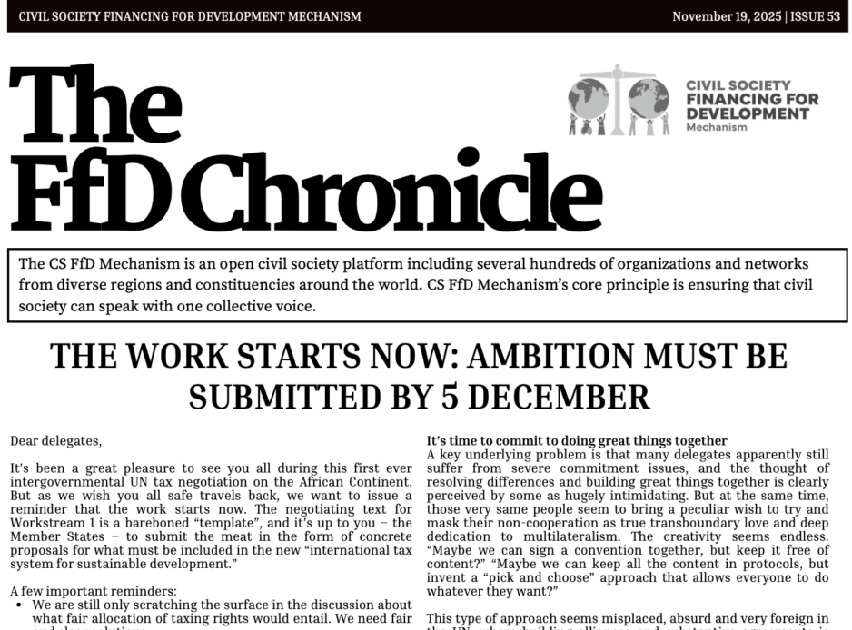 FfD Chronicle: Ambition Must be Delivered by 5 December