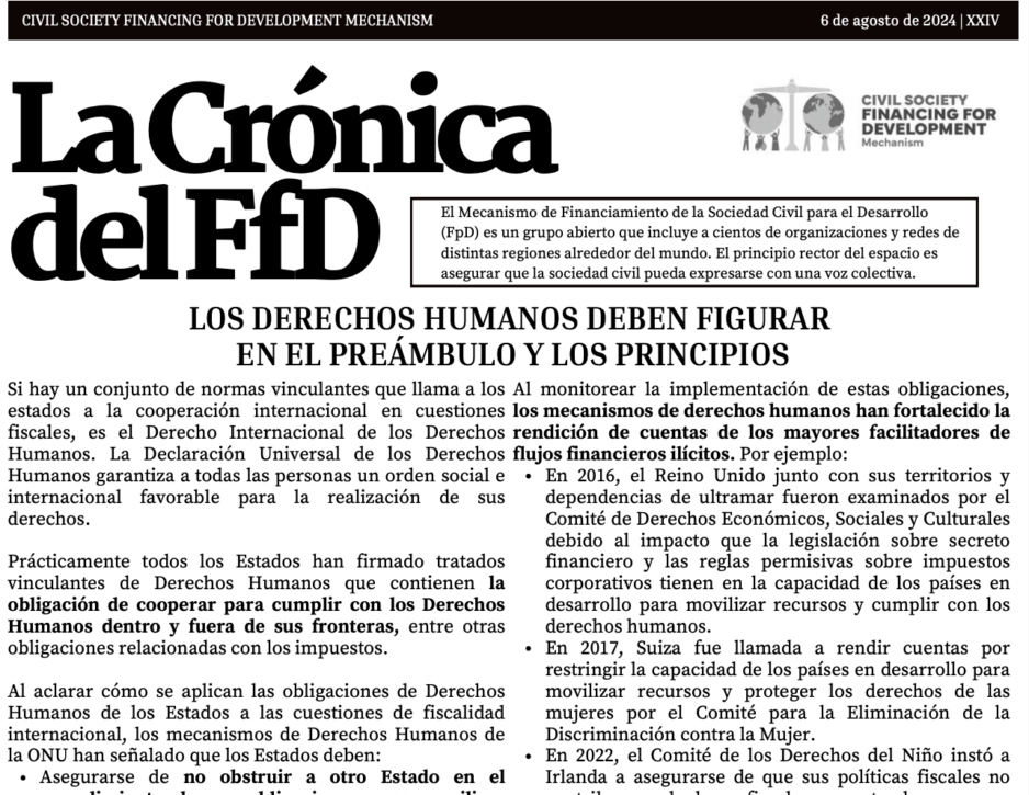 La Cronica del FfD: Los derechos humanos deben figurar en el preambulo y los principios