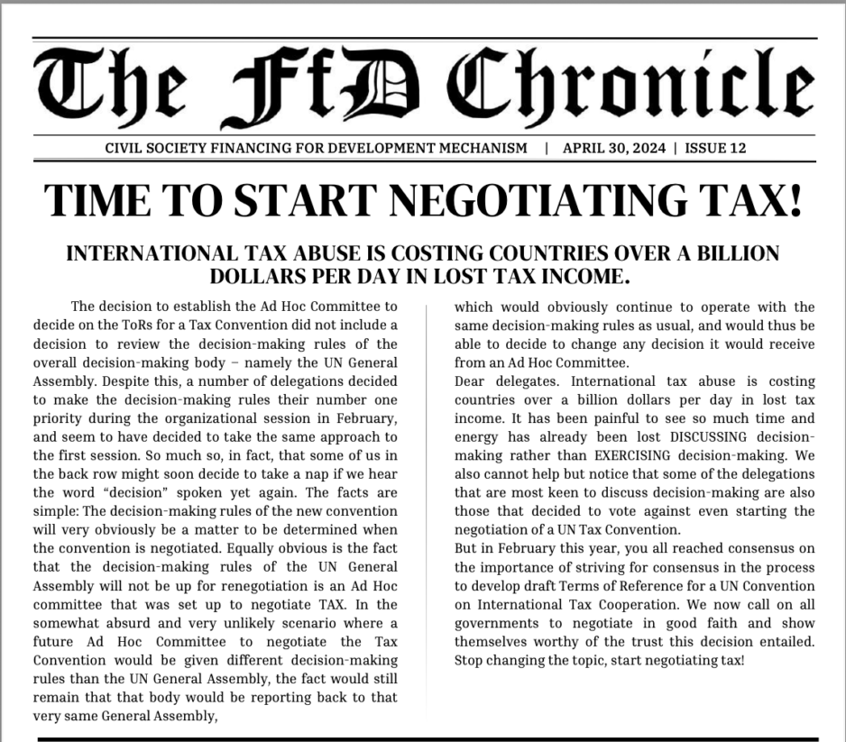 The FfD Chronicle: Time to start negotiating tax